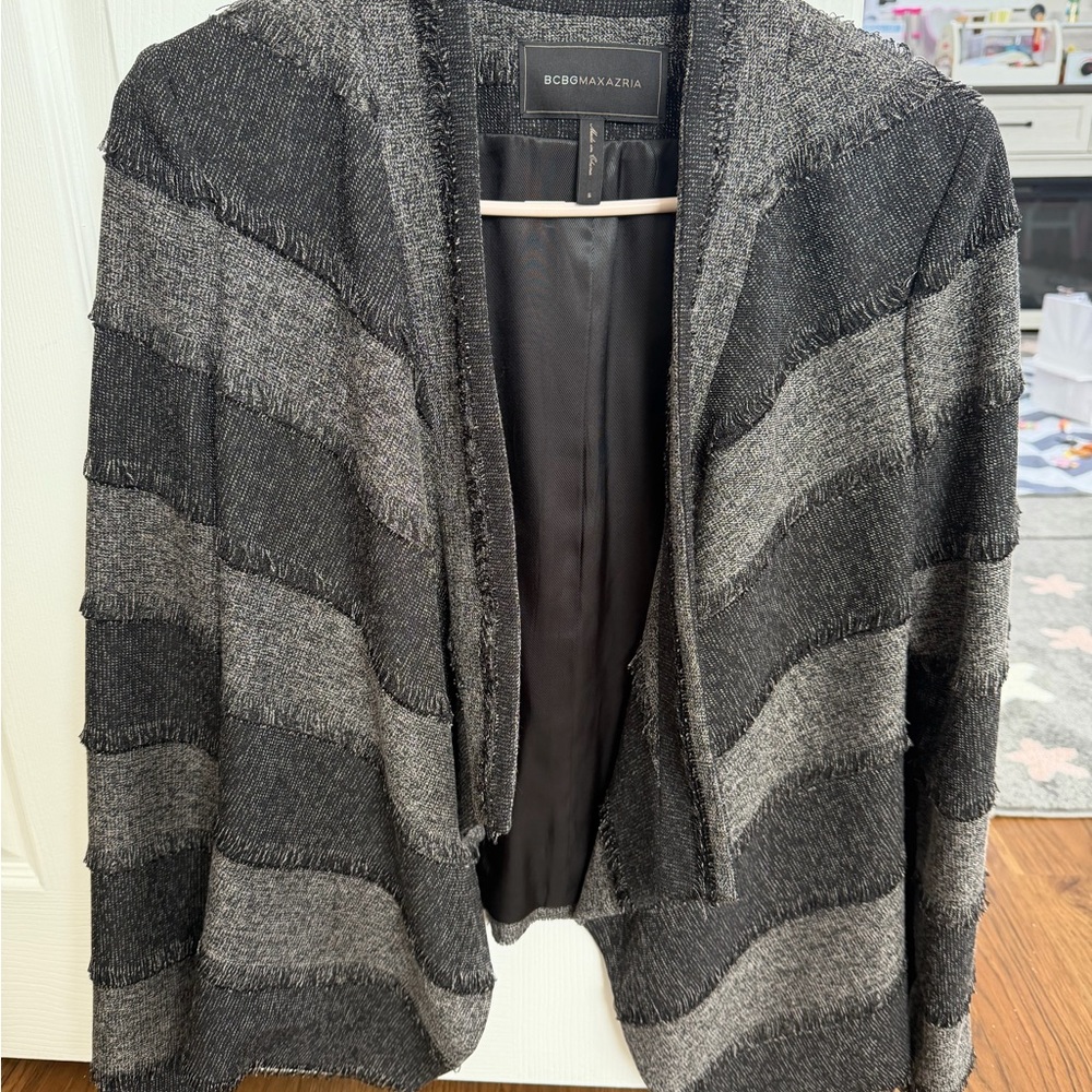 BCBGMaxAzria Textured Knit Cardigan in Black and Gray